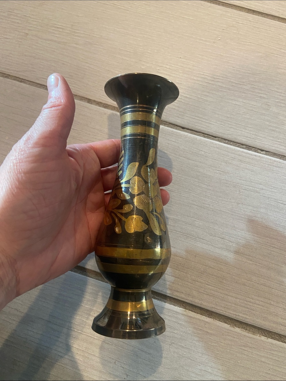Brass Floral Accent Vase - Gold and Black